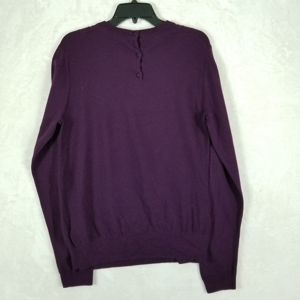 Brooks Brothers Sweater Women L Purple Saxon Wool Cable Knit Back Button - Picture 2 of 7